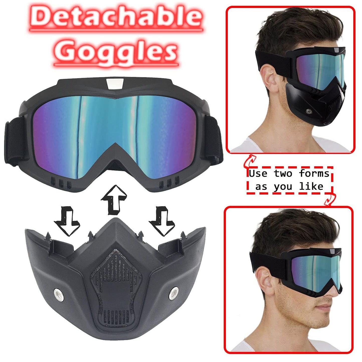 Vagary Bike Scoter Motorcycle Protective Goggles Bike Face Mask Bike Face Shield With Soft Foam Padded Detachable Mouth Filter For cycling Bike Off Road Racing Ride Unisex (Multi)