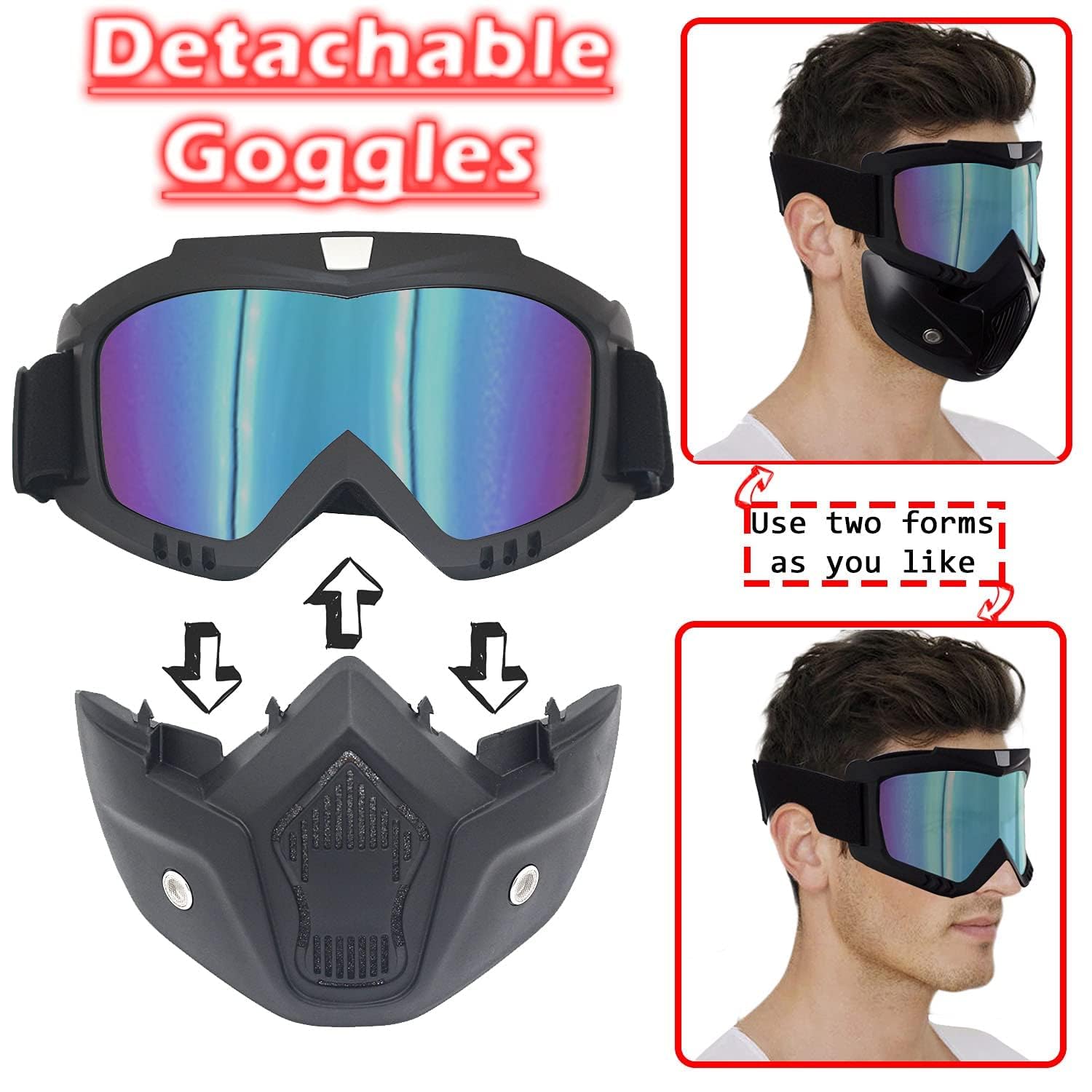 Vagary Bike Scoter Motorcycle Protective Goggles Bike Face Mask Bike Face Shield With Soft Foam Padded Detachable Mouth Filter For cycling Bike Off Road Racing Ride Unisex (Multi)