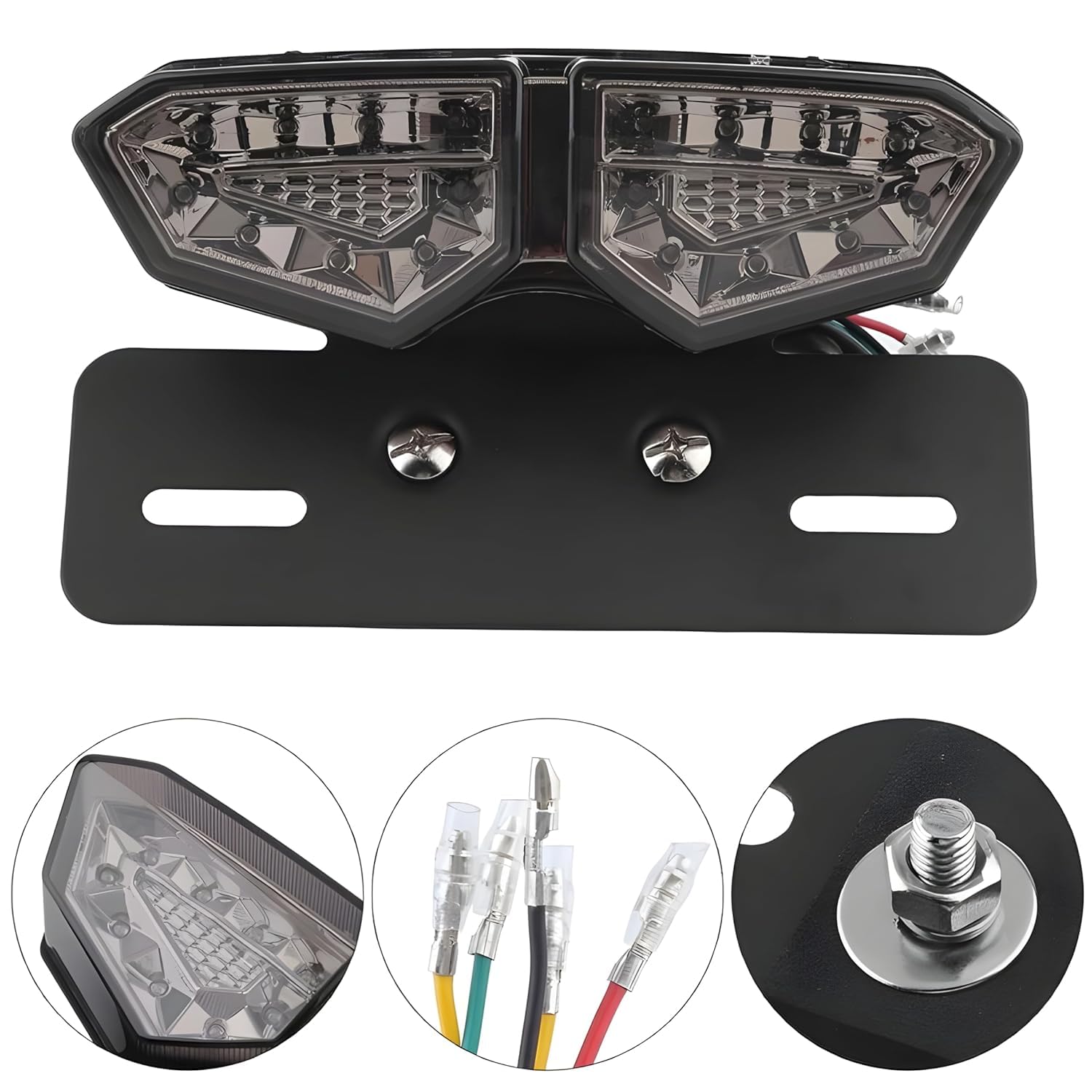 Vagary 40-LED 40W Motorcycle Tail Light Integrated Running Lamp Brake & Turn Signal Light with License Plate Bracket for Harly Motorcycle Street Bike (BLACK BODY)