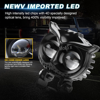 Moto X LED Motorcycle Driving Fog Lights Dual Color Amber/White Owl Fog Lamp 3mode Offroad Driving Headlights Universal for Bikes(Pack of 2)