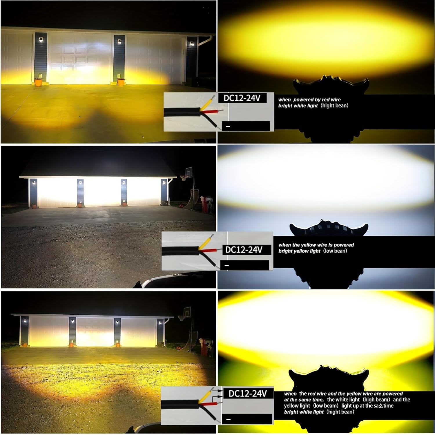 Moto X LED Motorcycle Driving Fog Lights Dual Color Amber/White Owl Fog Lamp 3mode Offroad Driving Headlights Universal for Bikes(Pack of 2)